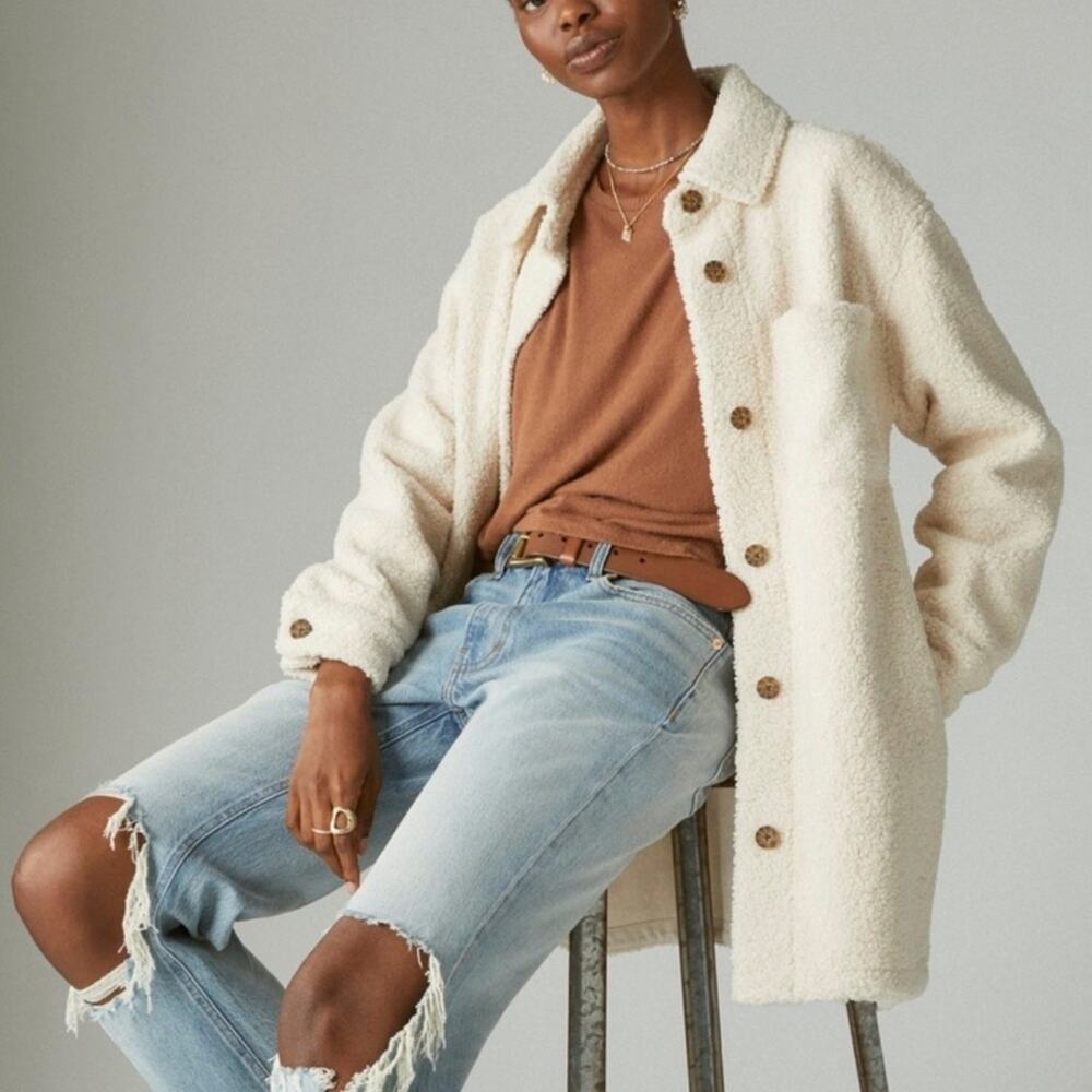 NWT Lucky Brand Faux Shearling Shirt Jacket Size M - Picture 2 of 10